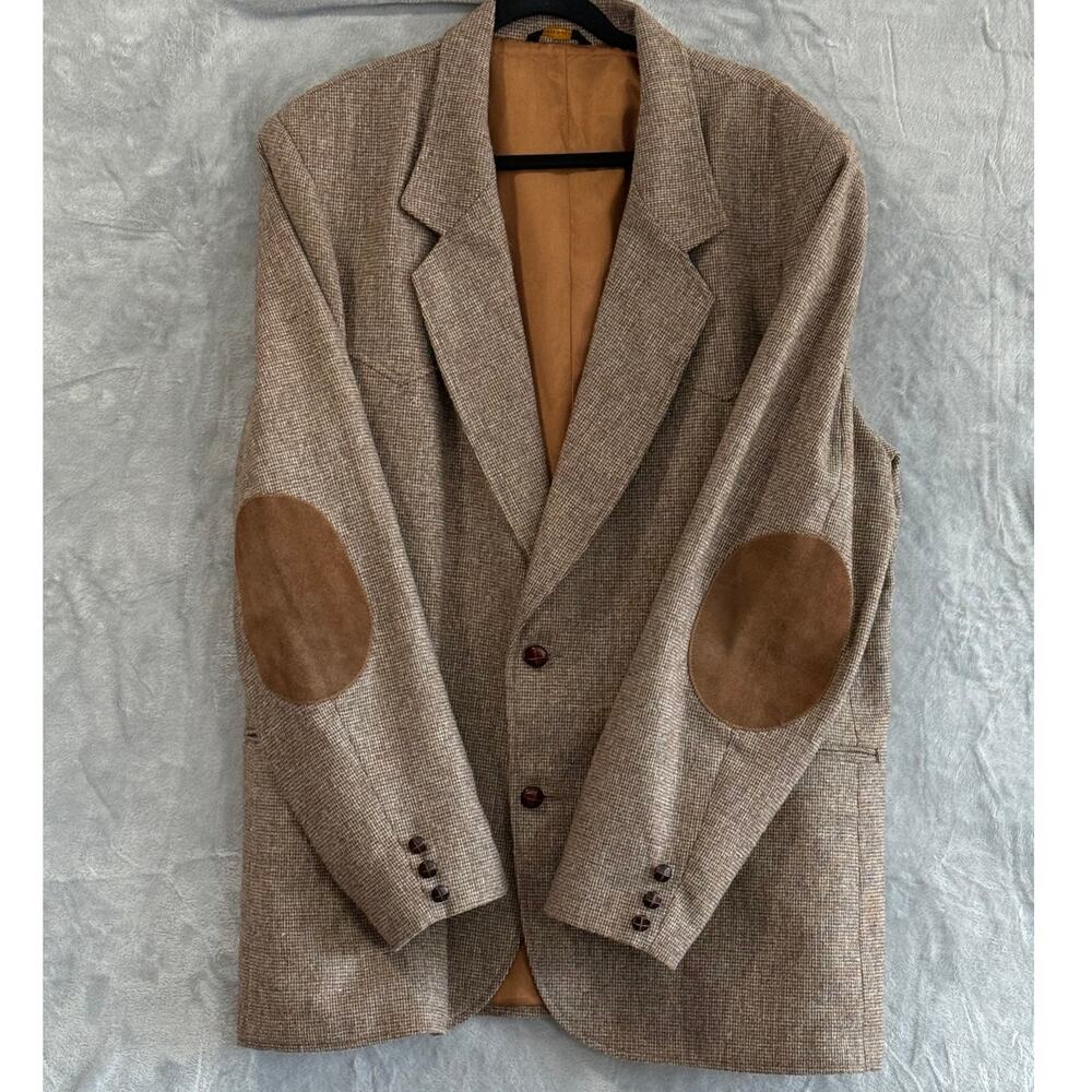 VINTAGE Pioneer Wear Western Wool Blazer Leather Elbow Patch USA Size 50 XL